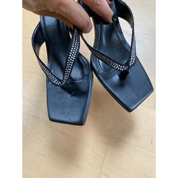 BLACK Suede Studio "Estelle" Sandals BNWOT Heels Women New Crytstals - Picture 5 of 9